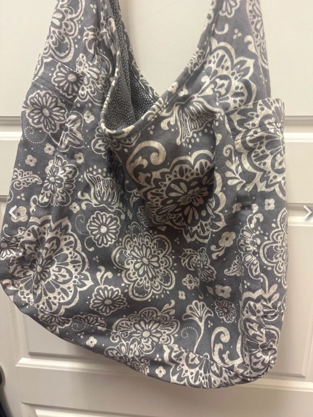 Gray Floral Sling Shoulder Bag - Comfortable Everyday Tote